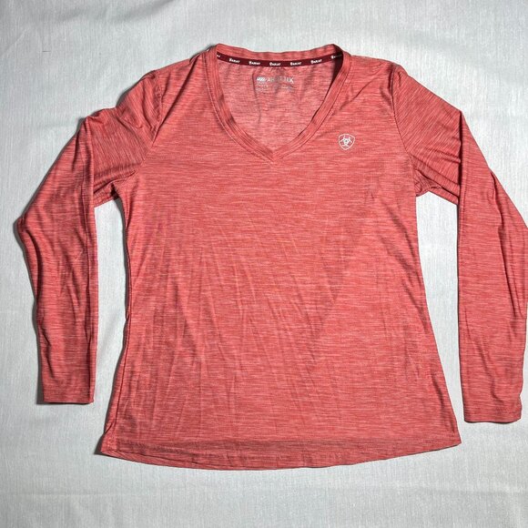 ARIAT TEK Long Sleeve T-Shirt Women Large Red Heather V-Neck Lightweight Cooling - Picture 1 of 6